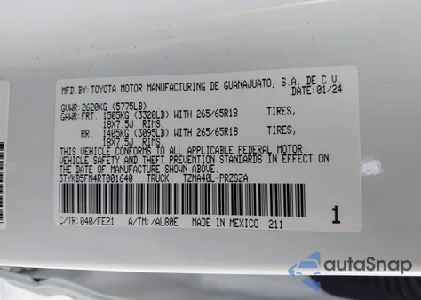 2024 Toyota Tacoma Trd Sport z USA, uszkodzony, nr VIN 3TYKB5FN4RT001640